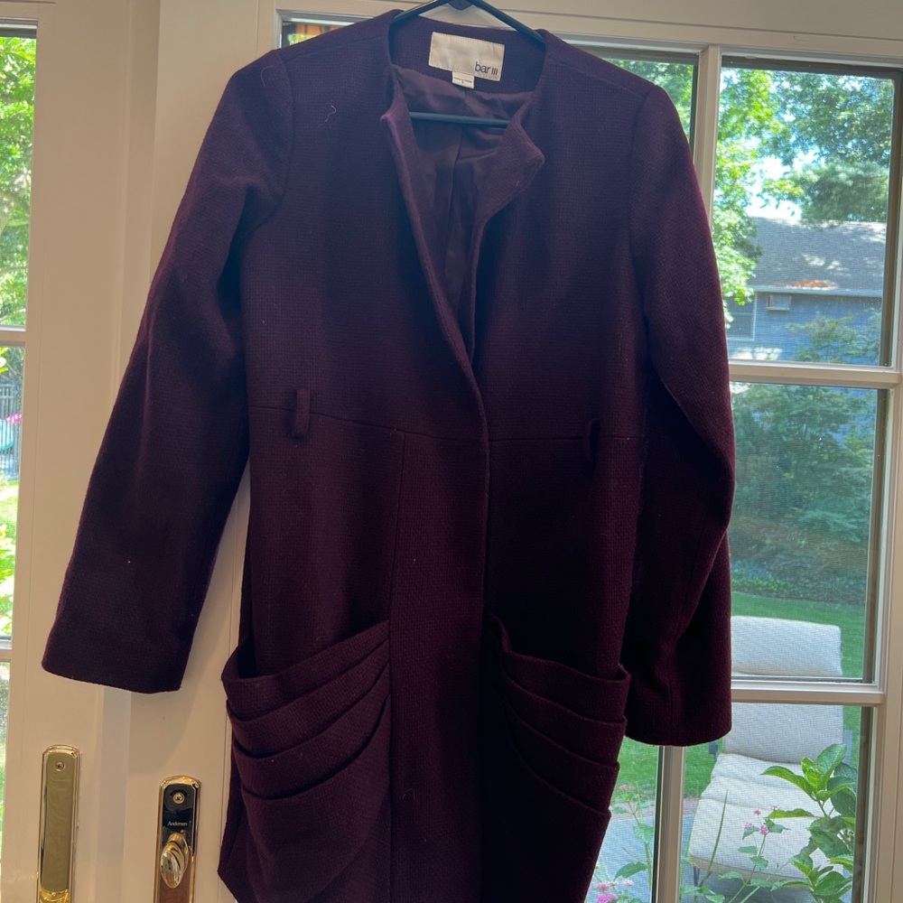 Bar III eggplant color wool fall jacket size S